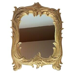 1940s Syroco Gold Mirror Hollywood Regency Rococo Gilt Foliate Leaves - AS IS